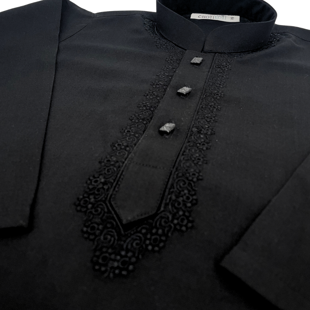 Black on Black Embroidery Kurta Kids