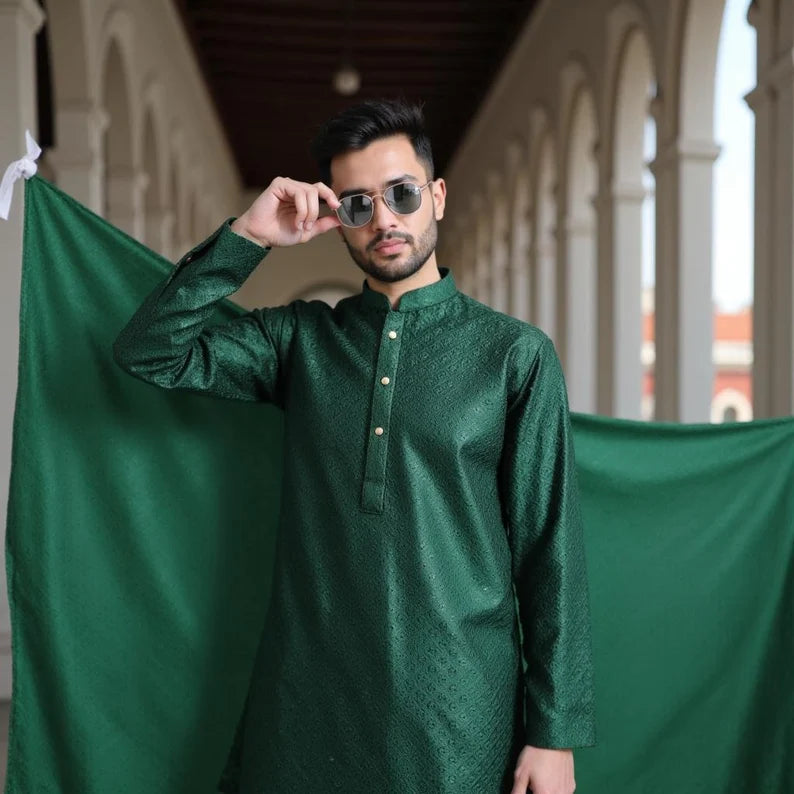 Emerald Silk Green Mesori Kurta