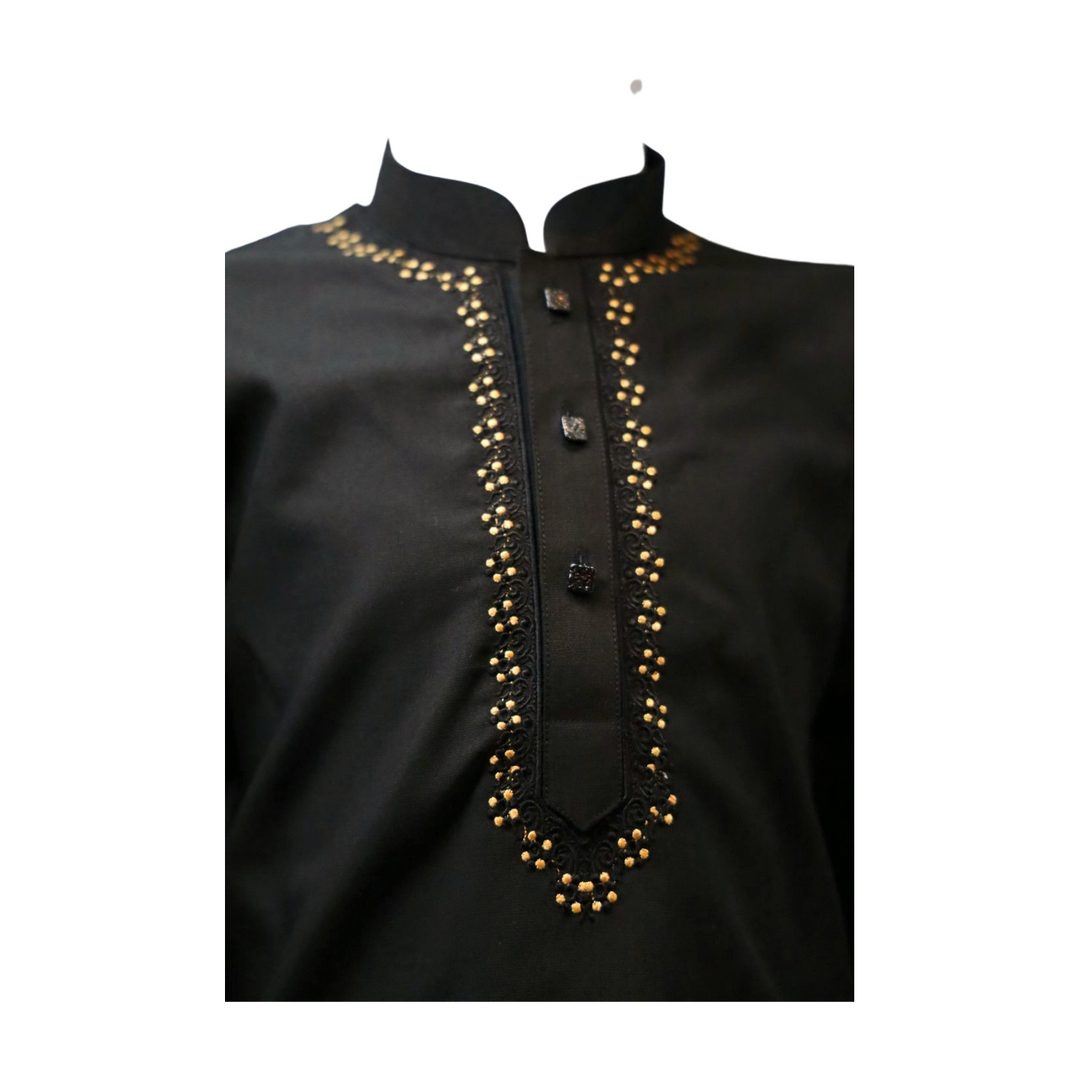 Embroidered Black and Gold Kurta Kids