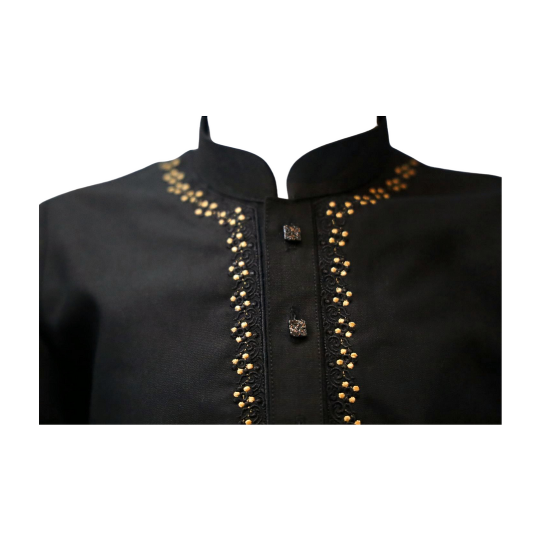 Embroidered Black and Gold Kurta Kids