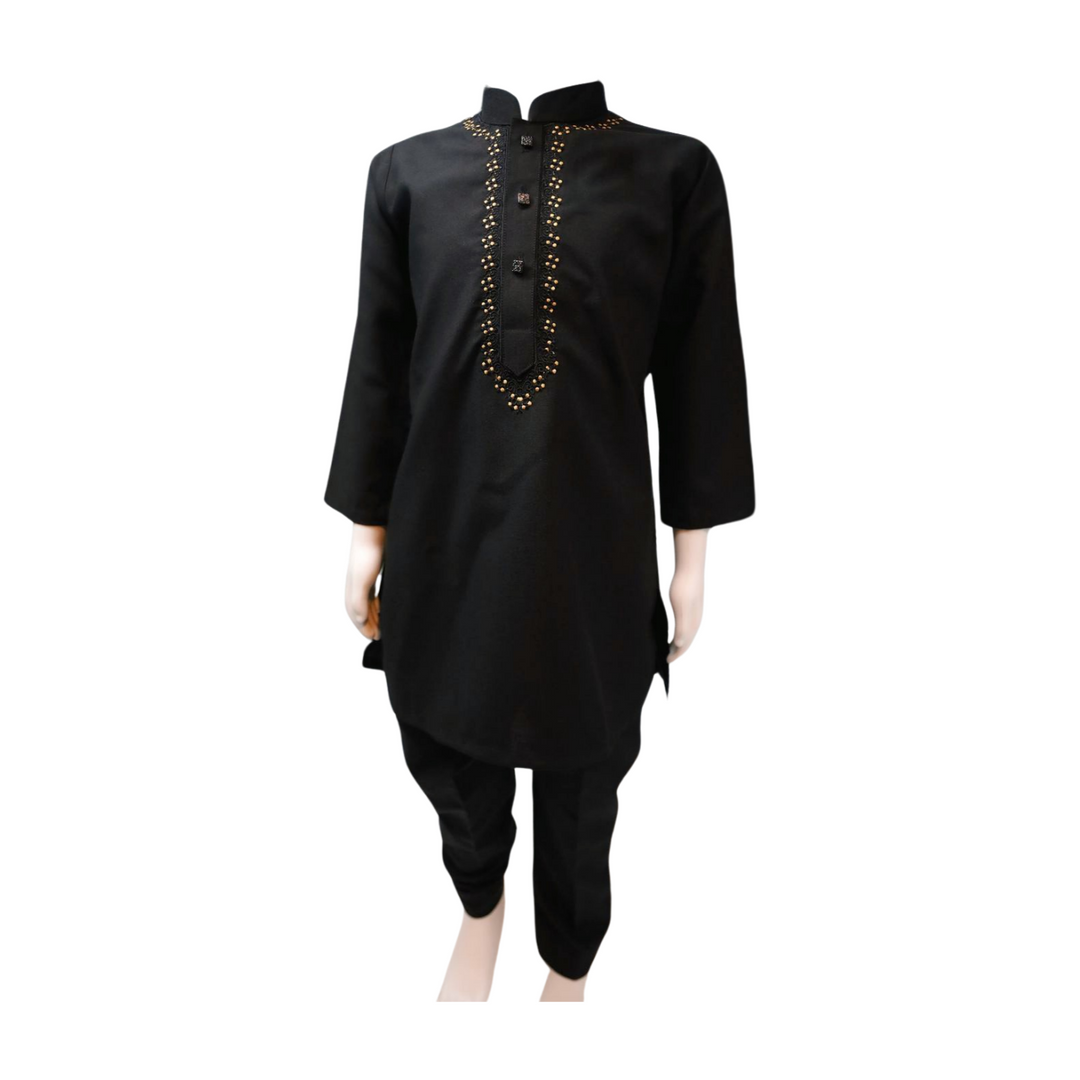 Embroidered Black and Gold Kurta Kids