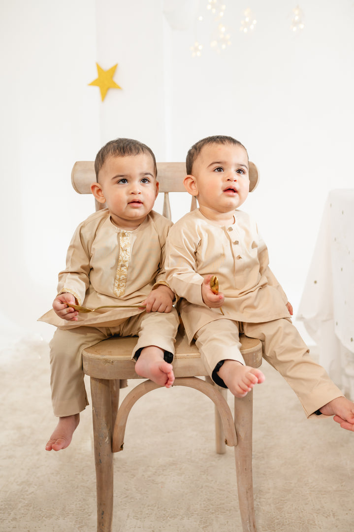 Embroidered Tan Kurta Kids