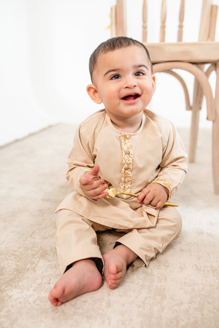 Embroidered Tan Kurta Kids