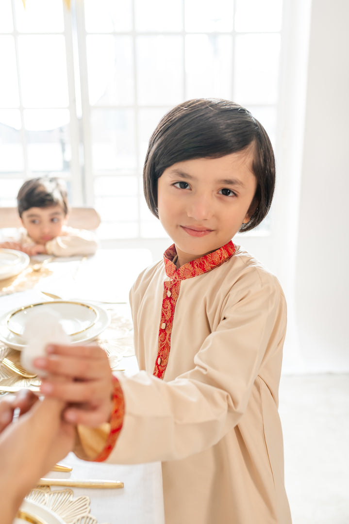 Zari Tan Kurta Kids