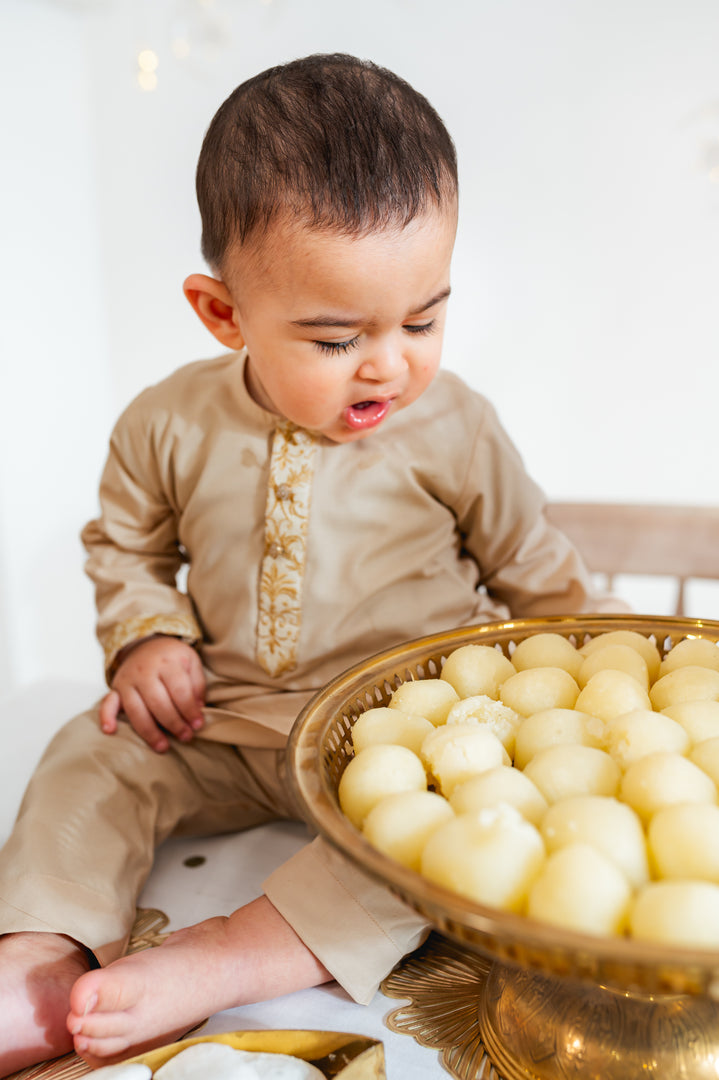 Embroidered Tan Kurta Kids