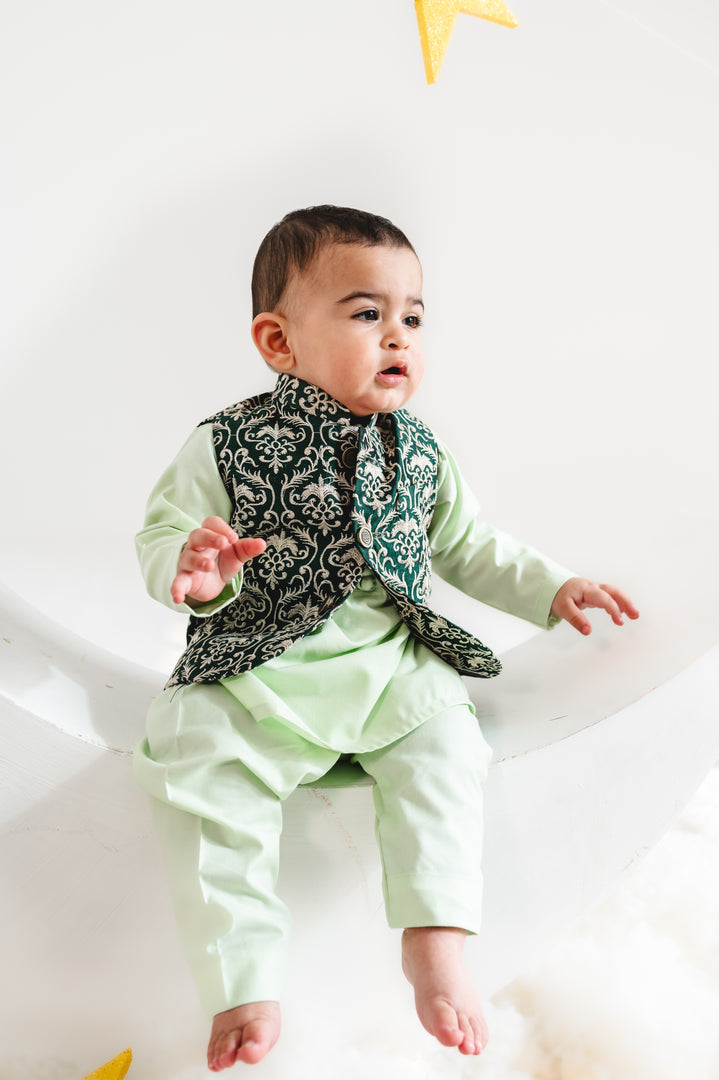 Joon Embroidery Green Koti Set Kids