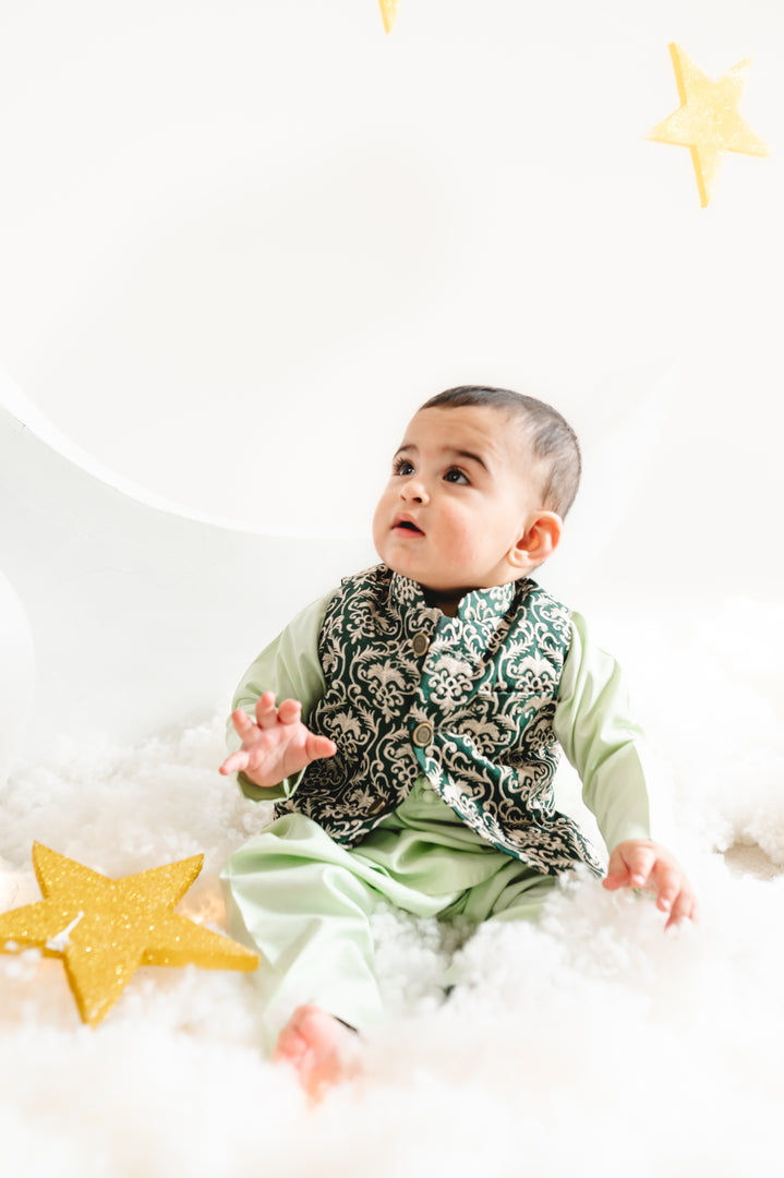 Joon Embroidery Green Koti Set Kids