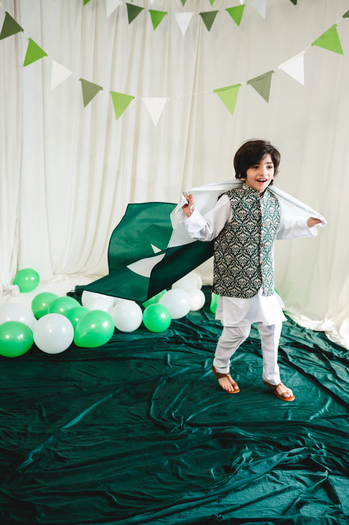 Joon Embroidery Green Koti Set Kids