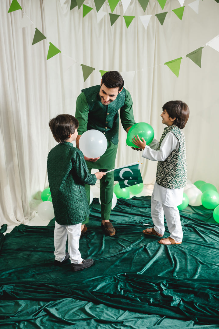 Joon Embroidery Green Koti Set Kids