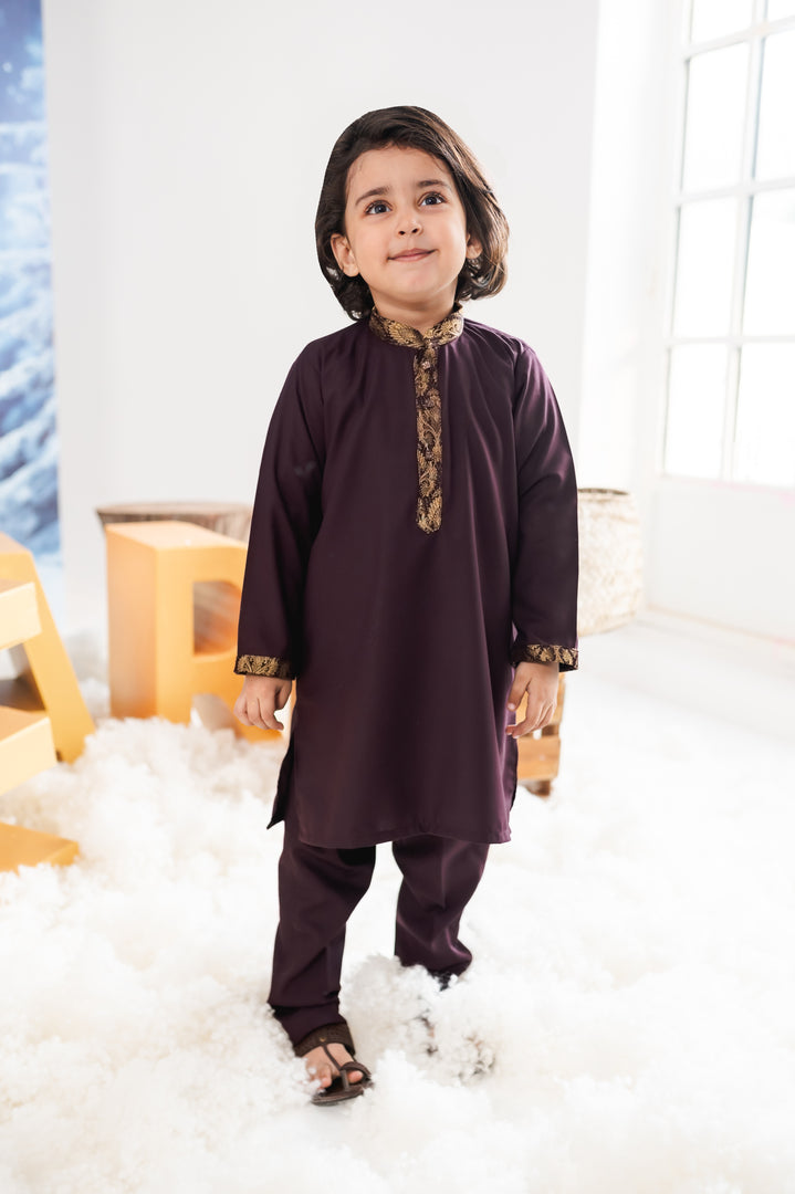 Zari Plum Kurta Kids