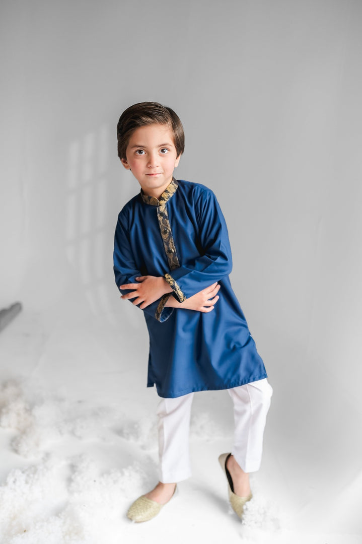 Zari Navy Kurta Kids