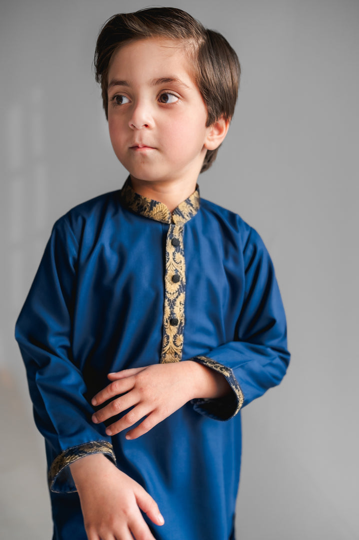 Zari Navy Kurta Kids