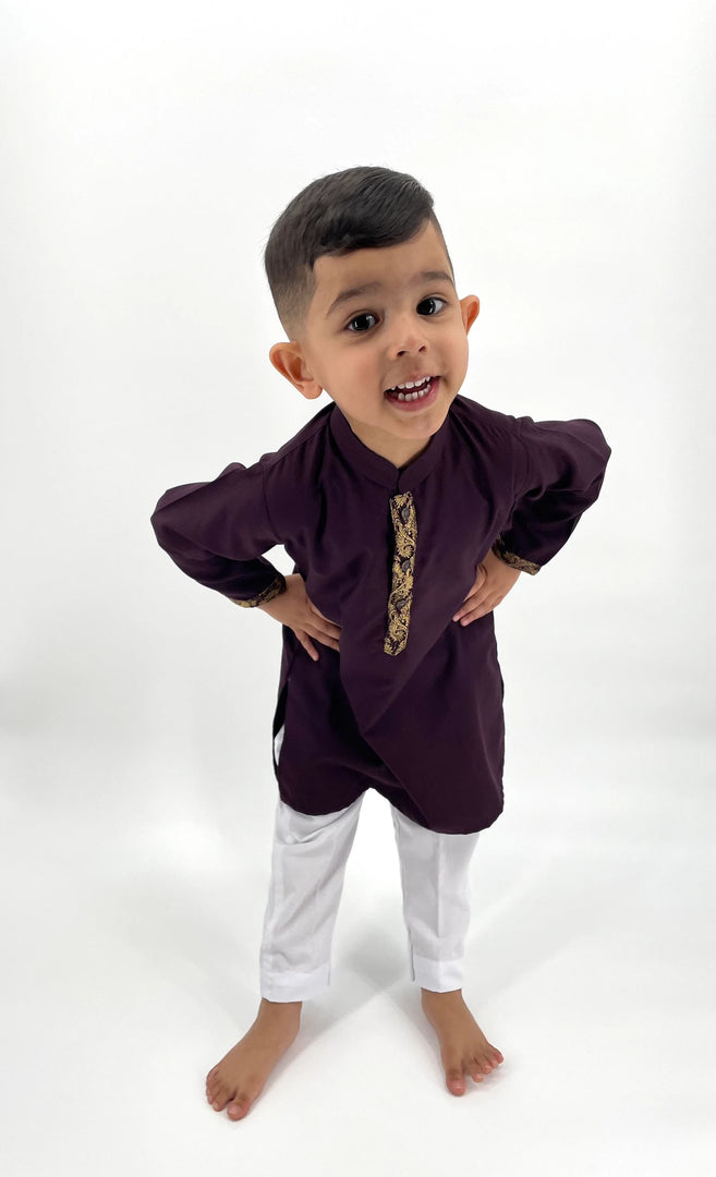 Zari Plum Kurta Kids