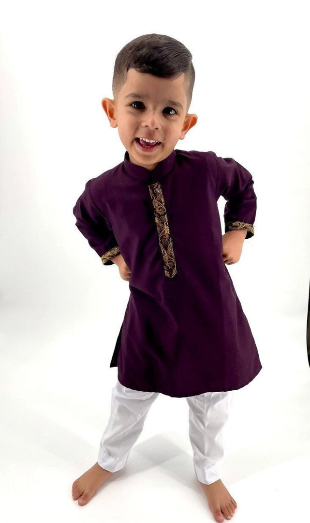 Zari Plum Kurta Kids