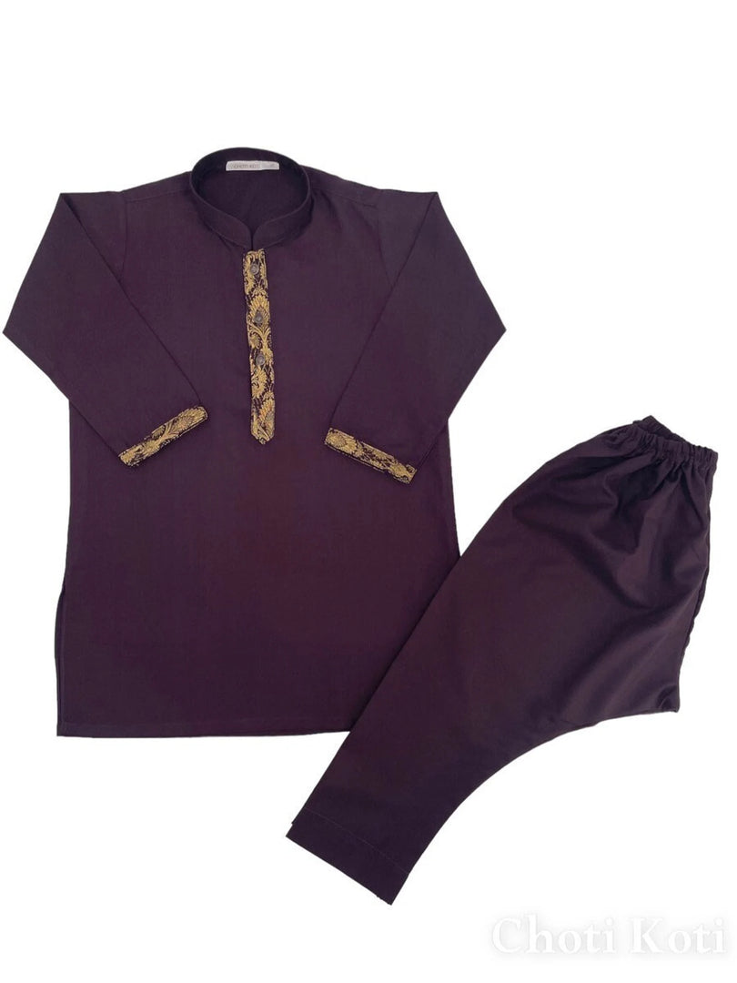 Zari Plum Kurta Kids