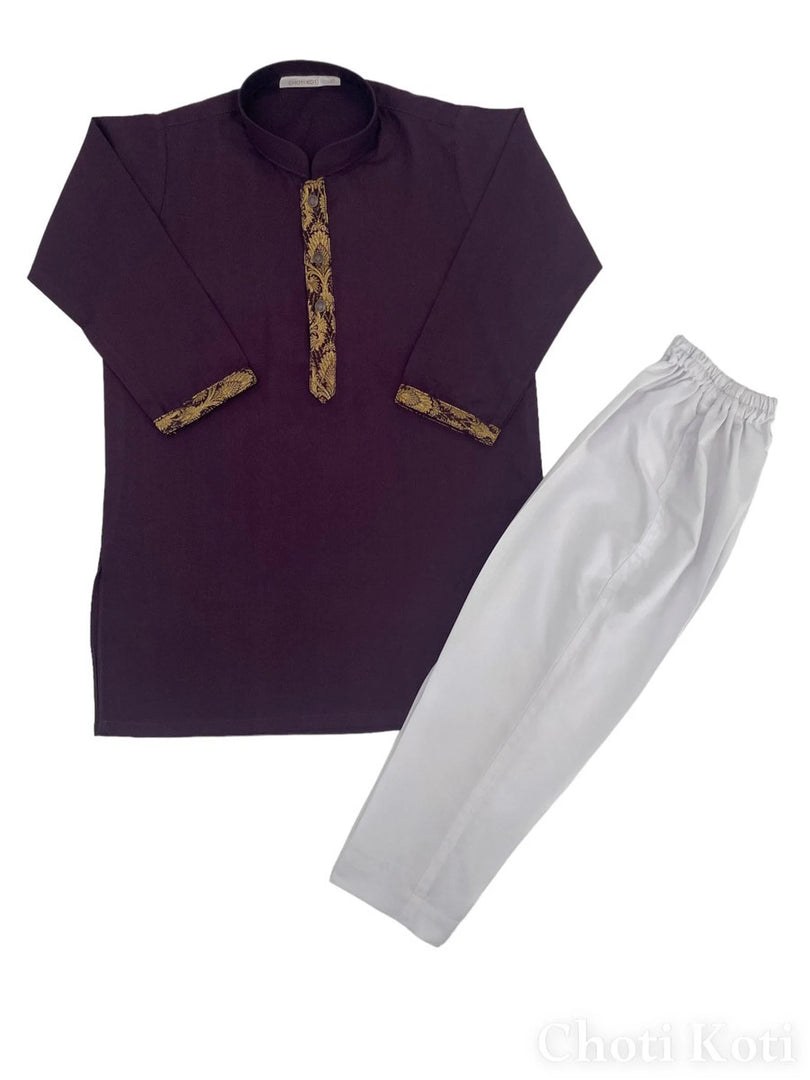 Zari Plum Kurta Kids