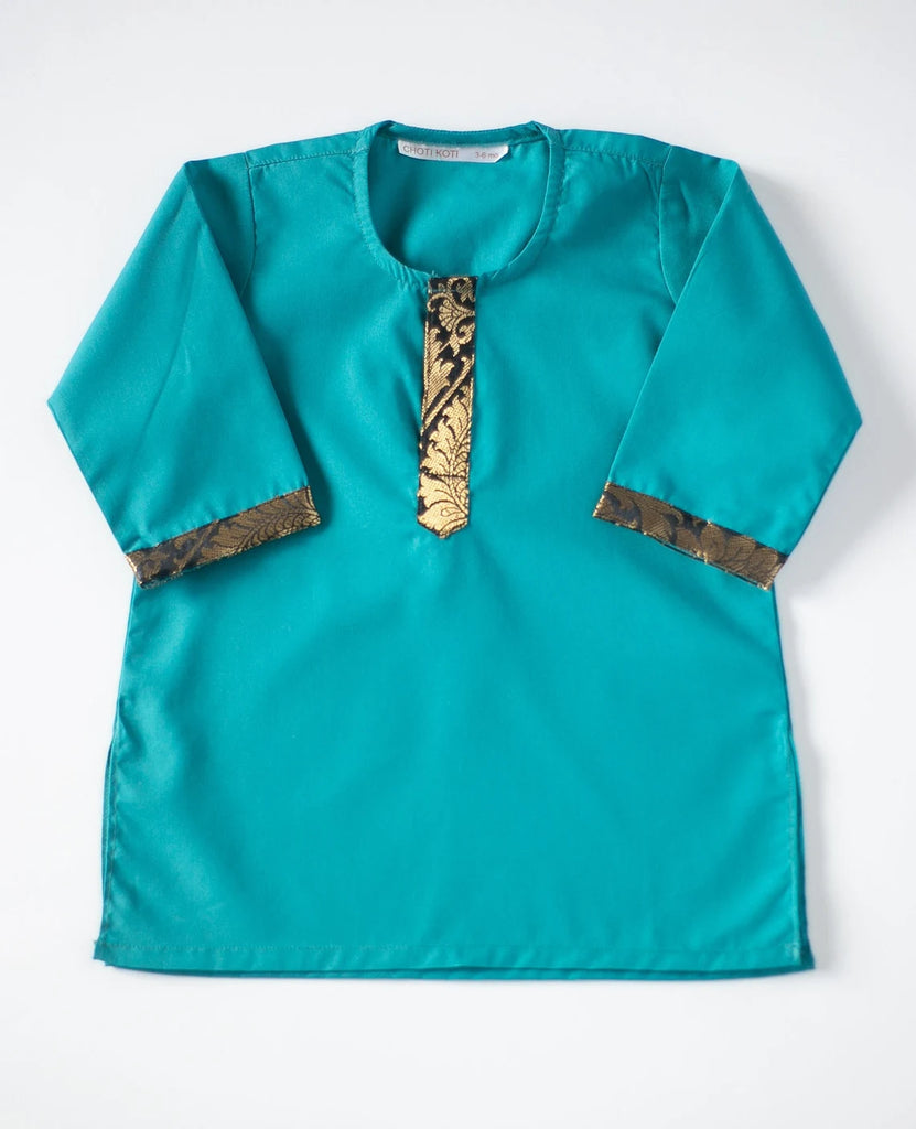 Teal Zari Border - Baby Boy Kurta