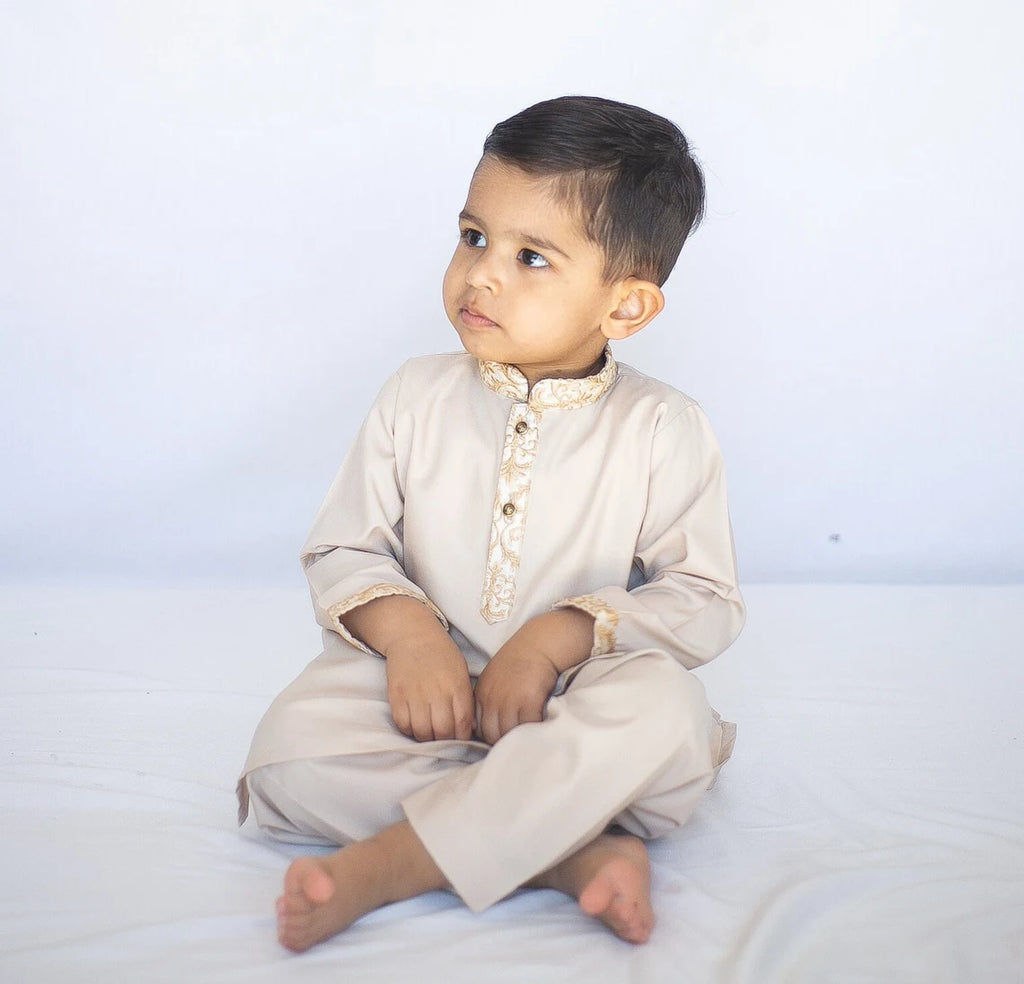 Tan Embroidered - Baby Boy Kurta