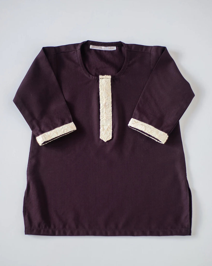 Plum Embroidered - Baby Boy Kurta