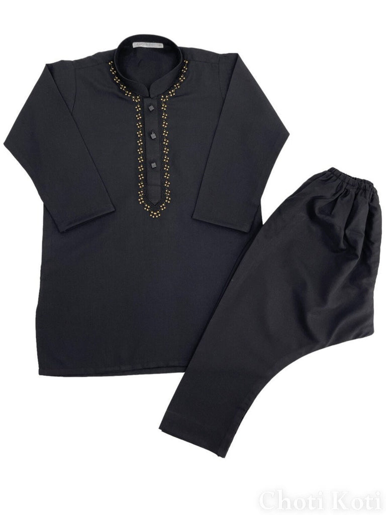 Black + Gold Embroidered - Baby Boy Kurta