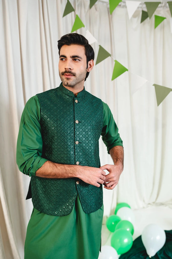 Emerald Green Silk Koti Waistcoat