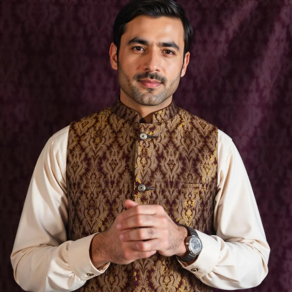 Nawab Plum Koti Waistcoat