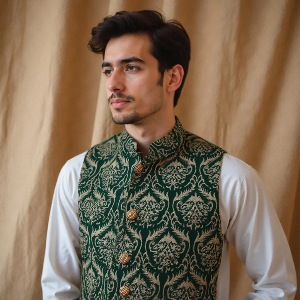 Joon Embroidery Green Koti Waist Coat