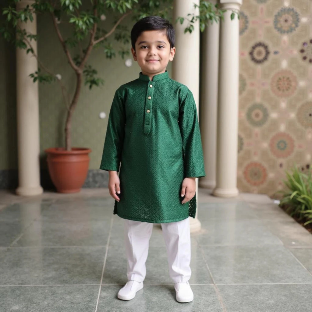 Emerald Silk Green Mesori Kurta