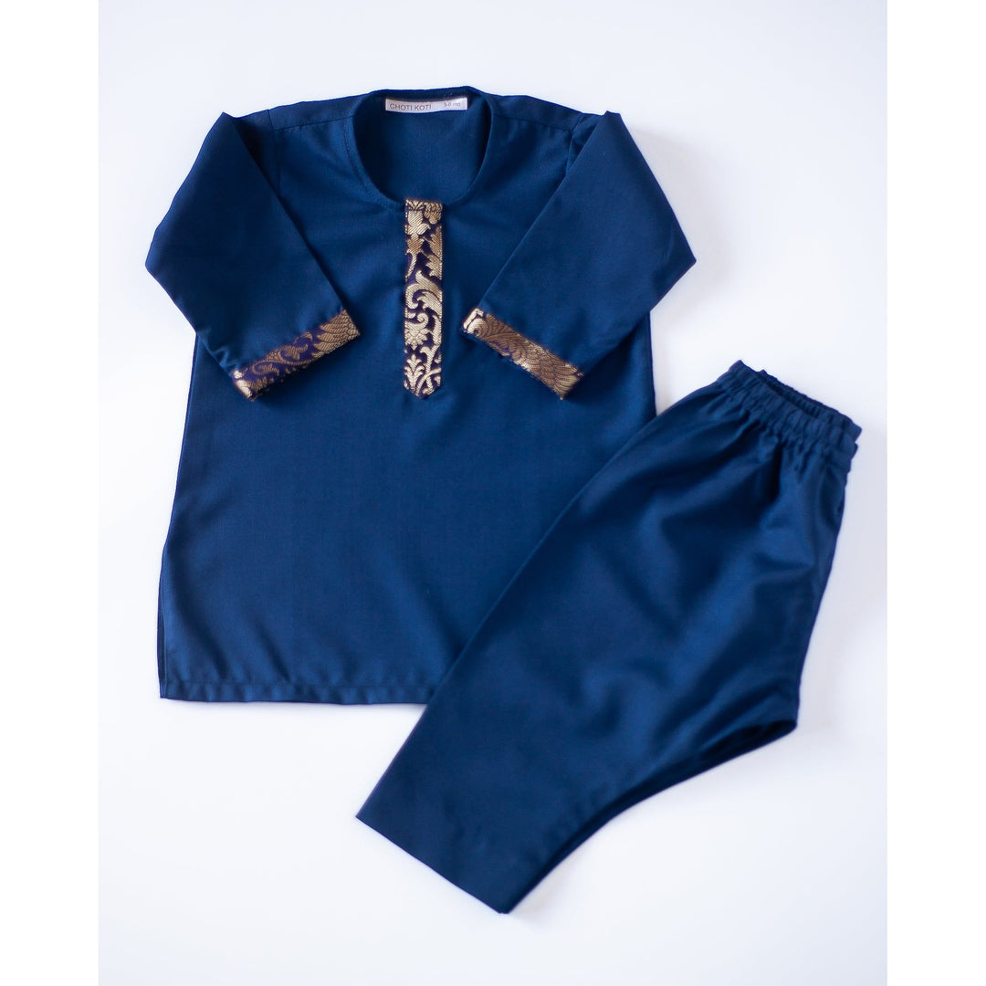 Zari Navy Kurta Kids