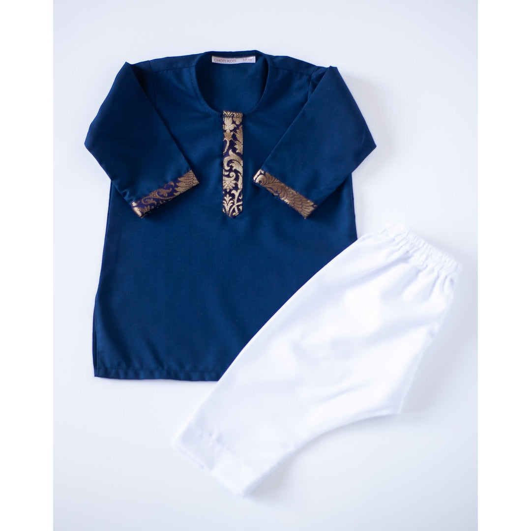 Zari Navy Kurta Kids